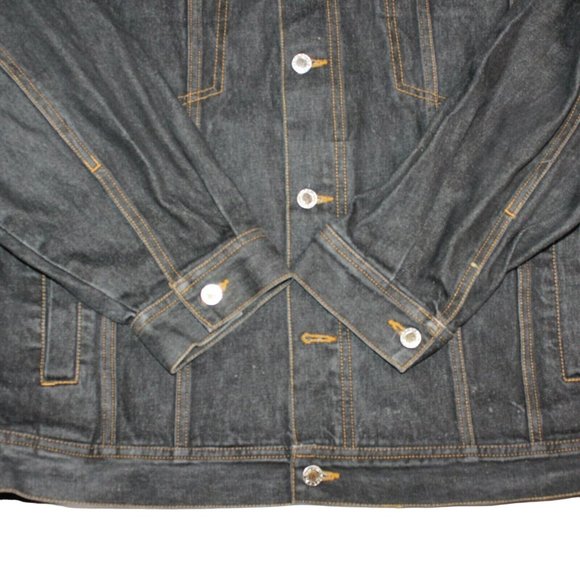 HUNCHO USA XL Black Denim Hip Hop Streetwear Prison Yard Embroidered Jean Jacket - Picture 5 of 12